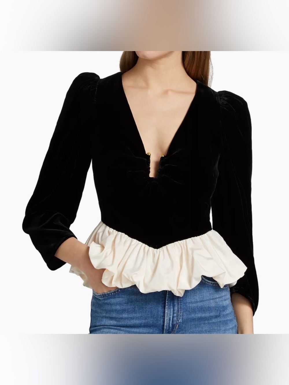 $415 NWT Rhode Colette Top in Ink and Macadamia Black Velvet White Sz 8